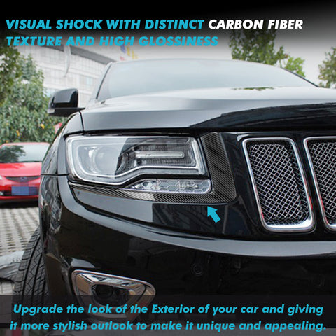 Carbon Fiber Style Headlight Eyebrow Eyelid Trim For Jeep Grand Cherokee 2014-16