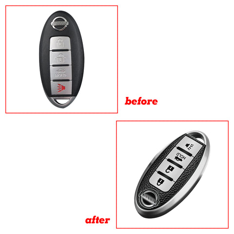Silver Smart Remote Keyless FOB Shell Cover Soft TPU Leather 4 Button For Nissan