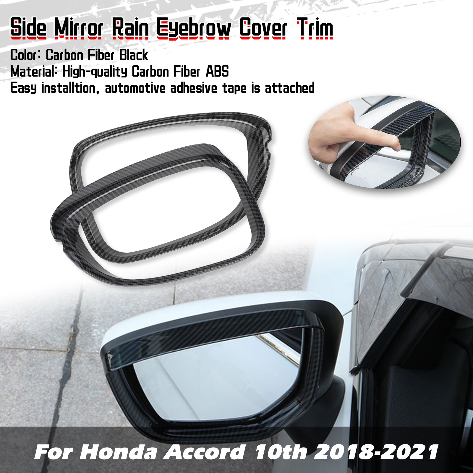 Carbon Fiber Look Side Mirror Eyebrow Cover Trim For Honda Accord 10th
