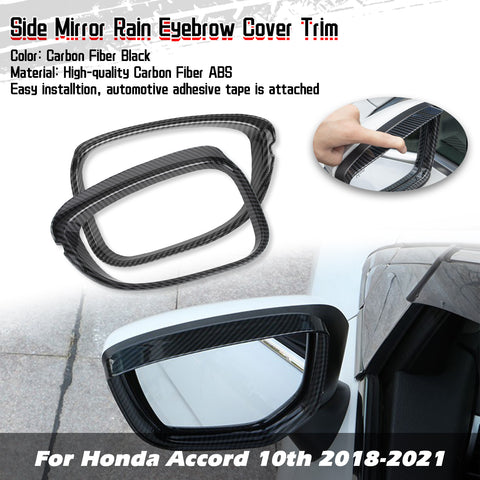 Carbon Fiber Look Side Mirror Eyebrow Cover Trim For Honda Accord 10th 2018-2020