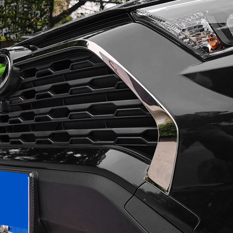 2pcs Auto Exterior Front Bumper Grille Frame Strip Cover Trim Compatible with Toyota RAV4 2019-2024, Chrome Silver