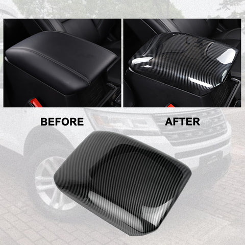 Carbon Fiber Texture Central Armrest Box Molding Cover For Ford Explorer 2020-23