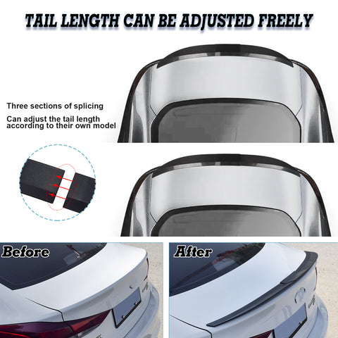 3PCS Carbon Fiber ABS Adjustable Rear Trunk Spoiler Wing Lip Decor Trim Universal Fit