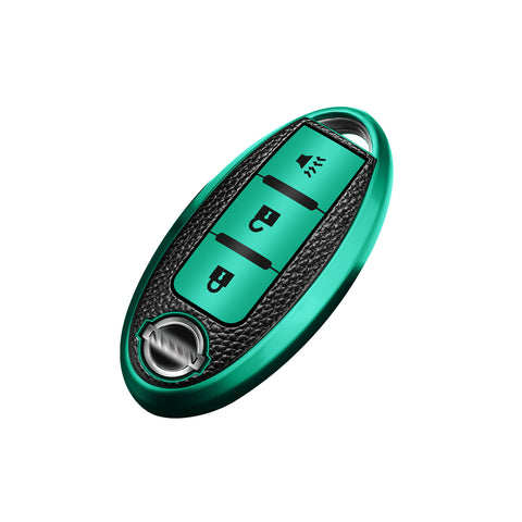 3 Button Green TPU Key Fob Cover Case Holder Protect w/ Keychain For Nissan Rogue Pathfinder