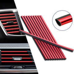 10pcs Car Accessories Interior Soft PVC AC Air Conditioner Outlet Overlay Strip Decoration Cover Trim Kit Universal Fit, Red