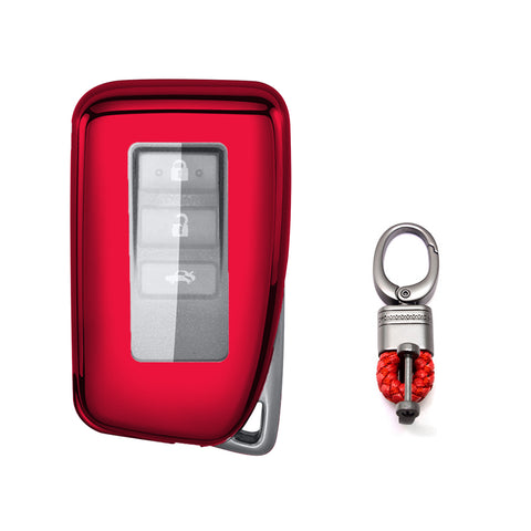 Xotic Tech Red TPU Key Fob Shell Full Cover Case w/ Keychain, Compatible with Lexus NX RX 250 GS IS RC 300 Smart Keyless Entry Key