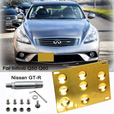 JDM FRONT REAR BUMPER RACING STYLE RED TOW HOOK FOR INFINITI Q50 Q60 NISSAN GT-R 370Z[Black/Gold]