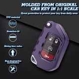 Purple Black Soft TPU Anti-dust Remote Control Key Fob Cover w/Keychain For Jeep Wrangler 2018-21
