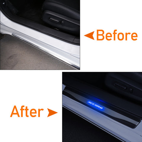 Interior Car Door Fashion Style Led Door Sill Scuff Plate Guard Sills Protector Trim (Blue Led)