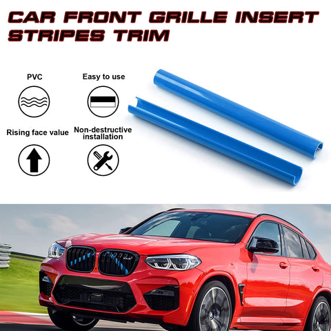 Front Grille Insert Trims Stripes, Front Center Kidney Grilles Trim Compatible with BMW X3 X4 X5 F25 G01 G02 G05(Blue)