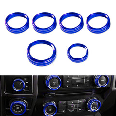 6pcs Centre Console AC Climate Control/Radio Volume Tune Switch Knob Surrounding Ring Decoration Covers Compatible with Ford F150 XLT 2016-2020 (Blue)