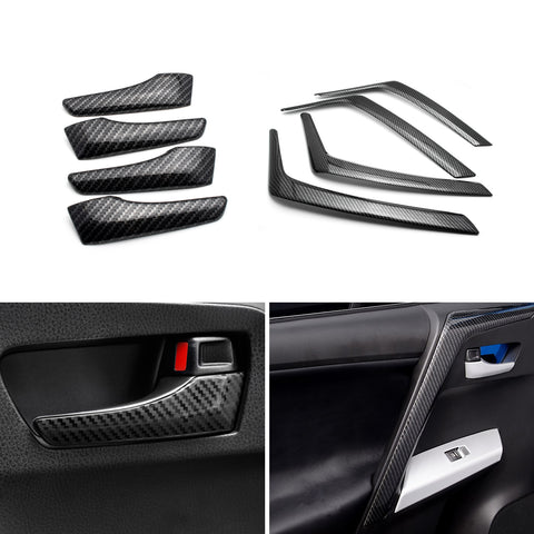 Carbon Fiber Pattern Door Pull Handle Cover Combo Kit For Toyota RAV4 2013-2018