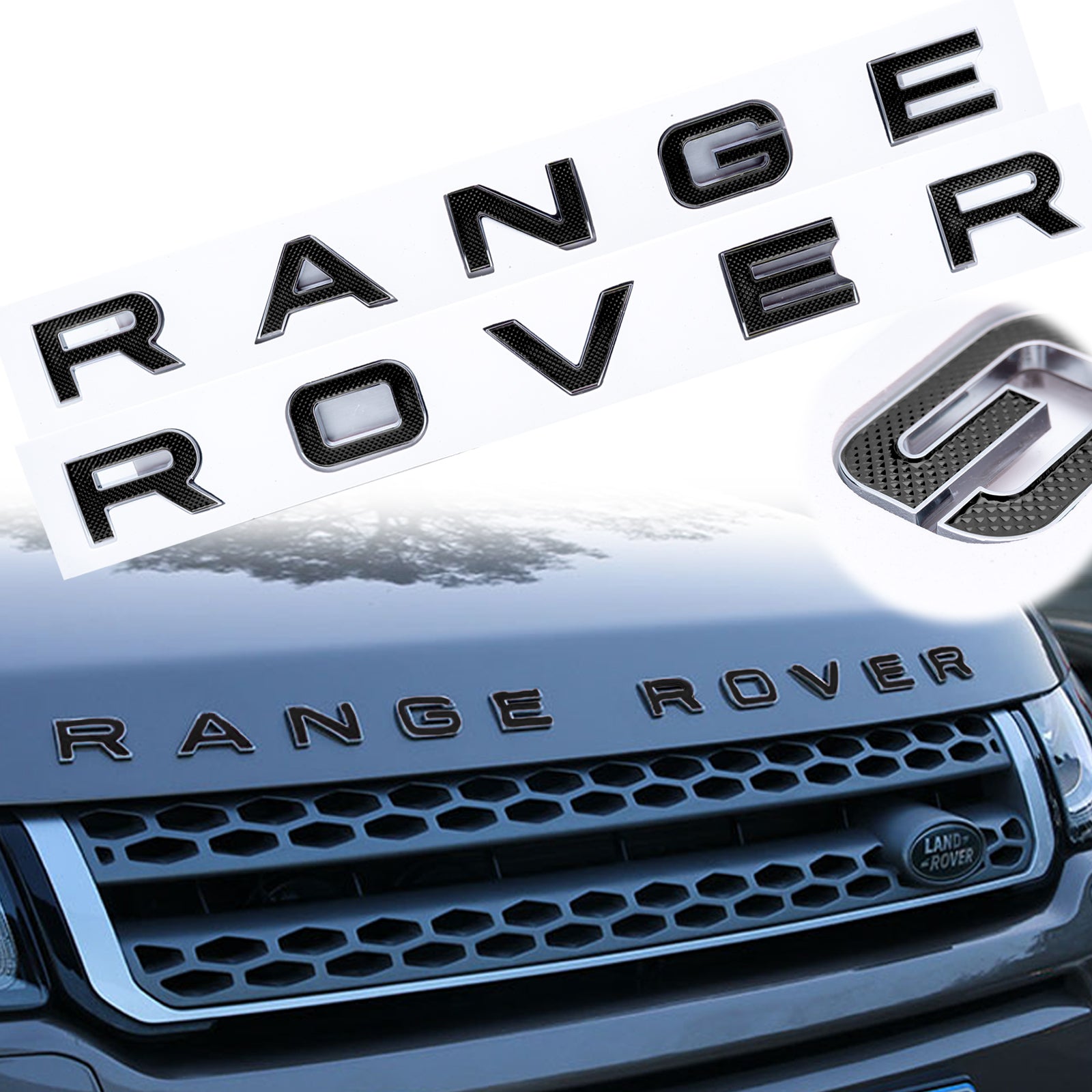 For Land Rover Front Hood 3D Emblem - Black/ Red RANGE ROVER Letter AB ...