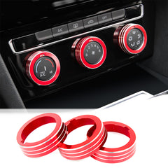 3pcs Aluminum AC Climate Control Ring Air Condition Knob Cover Trim for Volkswagen MK7 Golf GTI, Red