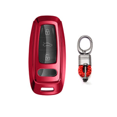 Xotic Tech Red TPU Key Fob Shell Full Cover Case w/ Red Keychain, Compatible with Audi A6 C6 C5 A3 A4 B6 B7 B9 B8 A5 A2 Q5L Q3 A1 S3 A4L Q7 A5 A7 A8 Q5 R8 TT S5 S6 S7 S8 Smart Keyless Entry Key