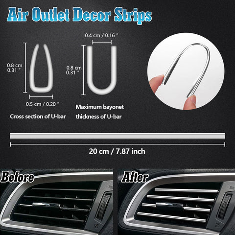 10pcs Car Accessories Interior Soft PVC AC Air Conditioner Outlet Overlay Strip Decoration Cover Trim Kit Universal Fit, Silver