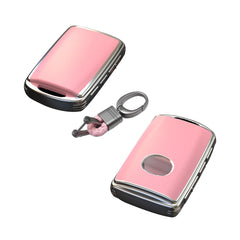 Pink TPU Sand Leather Full Protect Remote Key Fob Cover w/Keychain For Mazda CX-9 2020-21