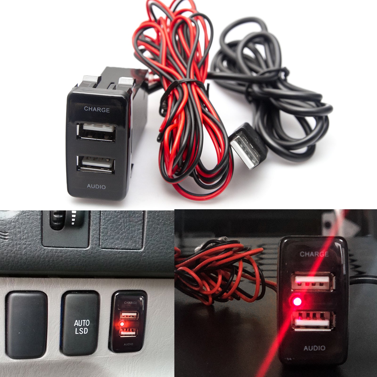 Dual USB Car Charger Socket with Audio Input Port for Toyota FJ