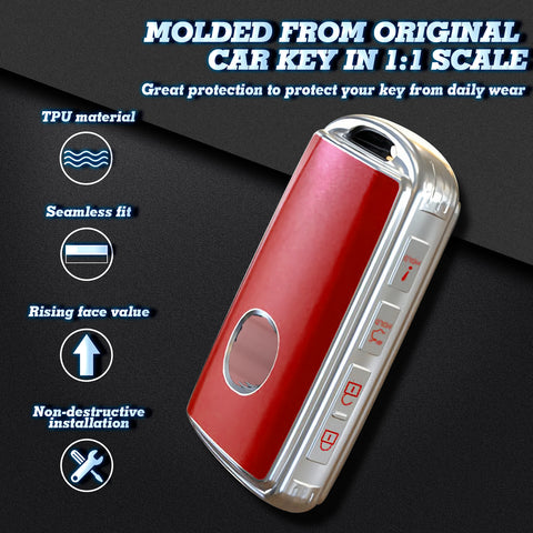 Red TPU Sand Leather Full Protect Remote Key Fob Cover For Mazda CX-9 2020-21