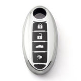 Silver Full Protection Smart Key Fob Cover Case w/Keychain TPU For Infiniti G37 4-Button