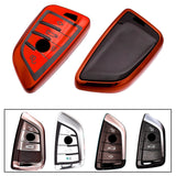 for BMW Key Fob Cover - Soft TPU Front + ABS Shell Back Blade Shape Key Case Pouch Key Protector for BMW X1 X5 X6 1 2 5 Series, Glossy Blue / Red / Silver