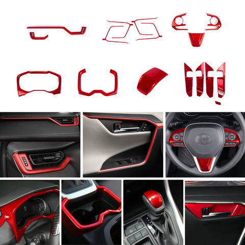 Red Dashboard Air Vent Door Steering Wheel Cup Holder Cover For RAV4 2019-2024