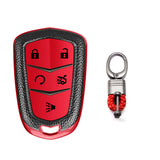 Xotic Tech Red TPU w/ Printed 5-Button Key Fob Shell Cover Case w/Red Keychain, Compatible with Cadillac CT6 XT5 CTS XTS SRX ATS HYQ2AB HYQ2EB Smart Keyless Entry Key