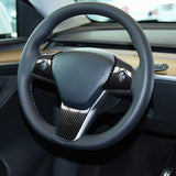 3PCS Carbon Fiber Style Steering Wheel Trim For Tesla Model 3 Model Y 2017-2022