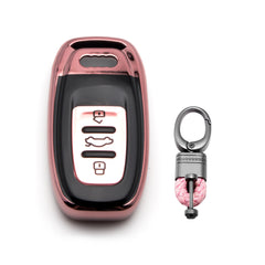 Xotic Tech Pink TPU w/ Printed 3-Button Key Fob Shell Cover Case w/ Keychain, Compatible with Audi A4 A5 A6 A7 A8 Q5 Q8 R8 S4 S5 S6 S7 RS4 RS5 RS6 RS7 Smart Keyless Entry Key