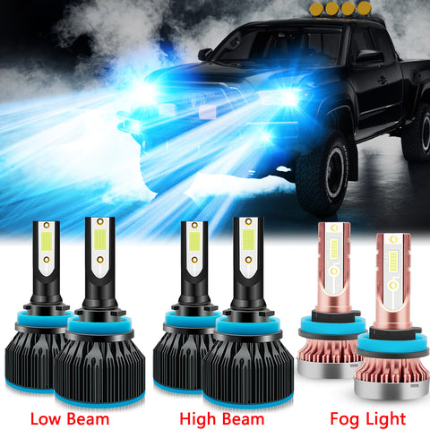 6pcs Ice Blue LED Headlight + Fog Driving Light Bulbs Combo Kit for Toyota Tacoma 2016-2019