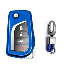 Blue TPU Shockproof Flip Key Fob Case For Toyota Auris Corolla Yaris 2/3/4 Button