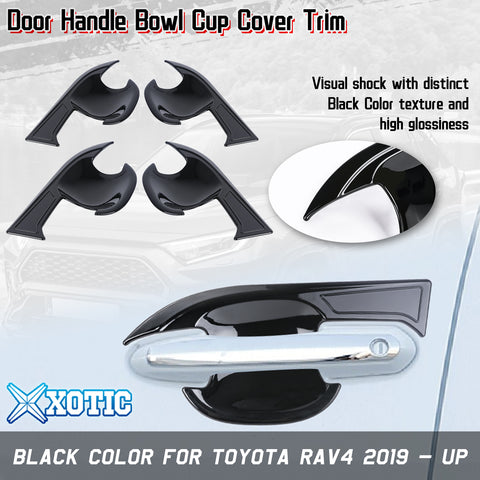 Door Handle Bowl Moulding Cover Trim Compatible with Toyota RAV4 2019-2024, Glossy Black (4pcs)