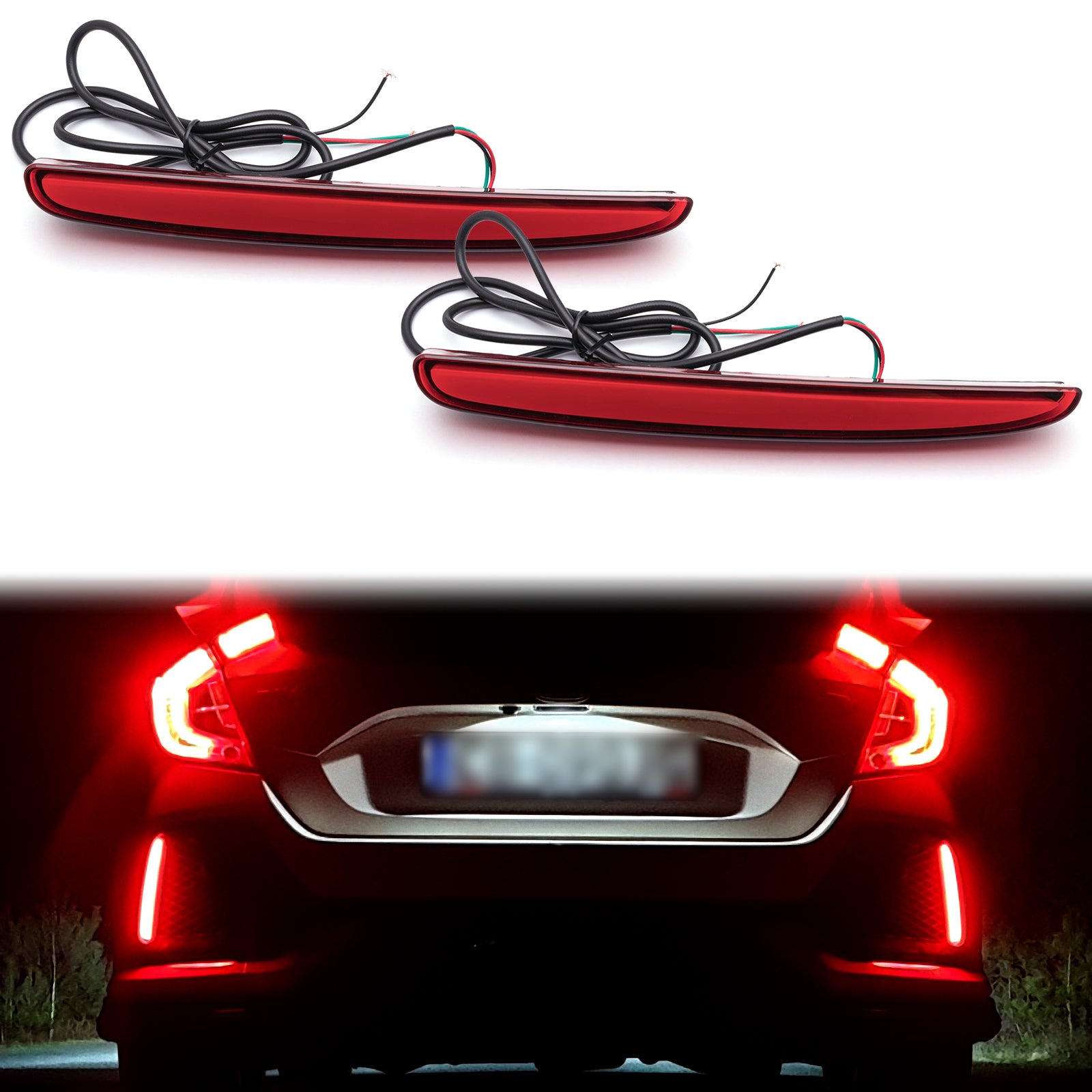 Pair Left+Right Rear Bumper Reflector Brake Lights – LED For Honda Civic Sedan 2013-2015
