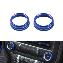 2pcs Centre Console Radio Volume Tune Switch Control Knob Surrounding Ring Decoration Covers Compatible with Ford Mustang 2015-up (Blue)