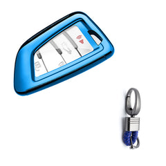 Blue TPU Remote Smart Key Fob Shell Holder w/ Keychain For BMW 2 3 5 6 7 Series