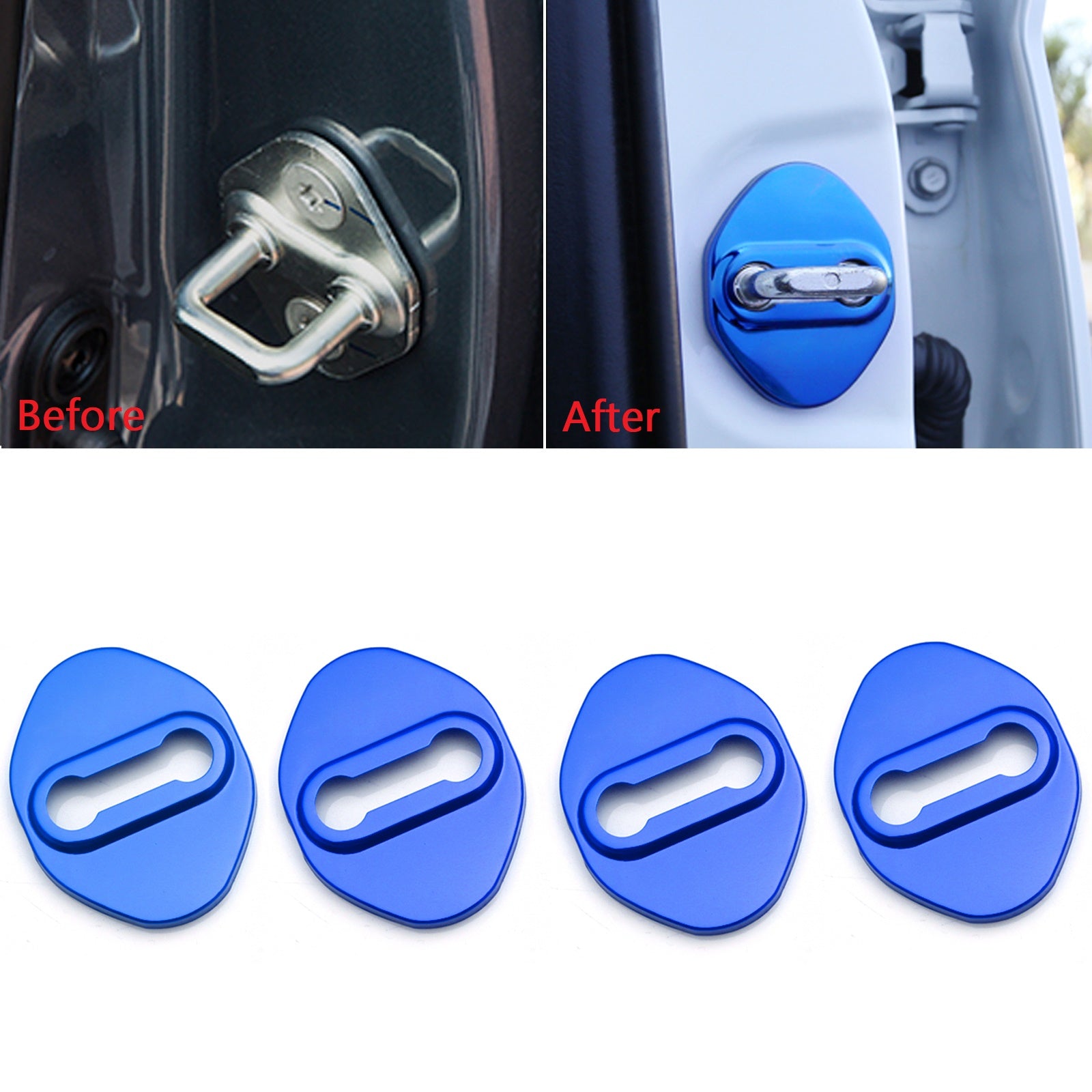 4pcs Blue/Black/Red/Silver Door Lock Cover Stainless Steel Car Door Lo