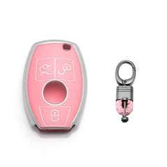 Key Fob Cover Case Shell Keyless Full Protect Pink w/Keychain For Mercedes Benz 3 Button