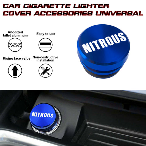 NITROUS Cigarette Lighter Push Button Plug Replacement Cover, Aluminum Blue, Fit Cars Trucks SUVs with 12V Power Source