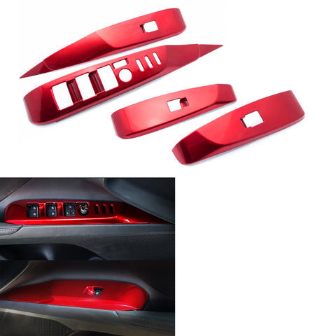 4pcs Carbon Fiber Pattern / Red ABS Car Door Window Lock Panel Switch Bezel Cover Driver Passenger Side for Toyota Camry 2018-2024