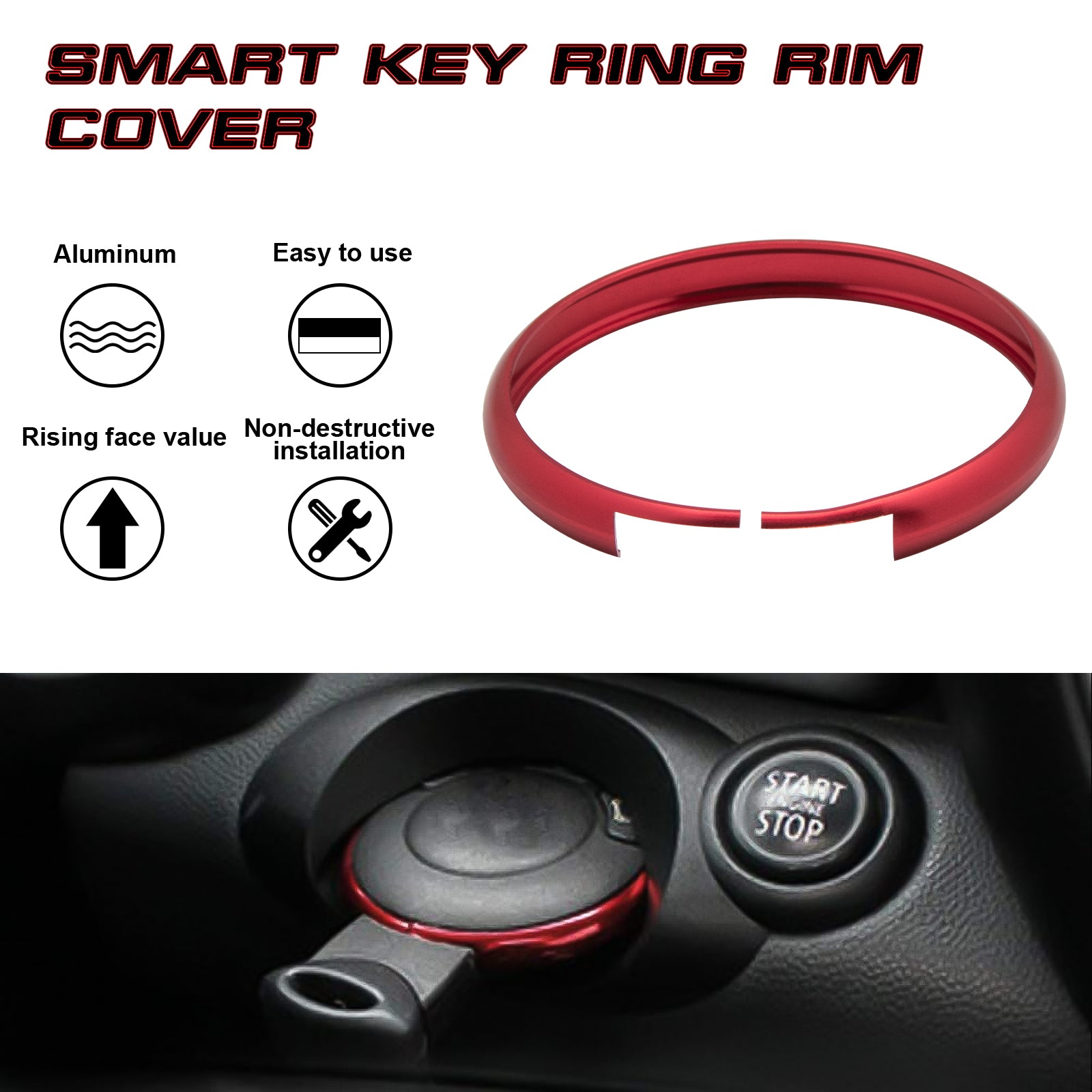 Red Aluminum Remote Control Key Ring Rim Surrounding For Mini Cooper J ...