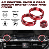 Red AC Climate Knob + Rear Mirror Knob Ring Cover For Toyota Highlander 2020-22