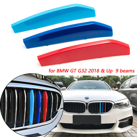 1 Set TRI Color Sporty Kidney Grille Insert Trim Stripe Exactly Fit BMW 6 Series GT G32 2018 2019 (9 Beam Bars)
