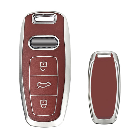 Brown Soft TPU Leather Full Seal Remote Key Fob Cover For Audi A6L Q7 3 Button
