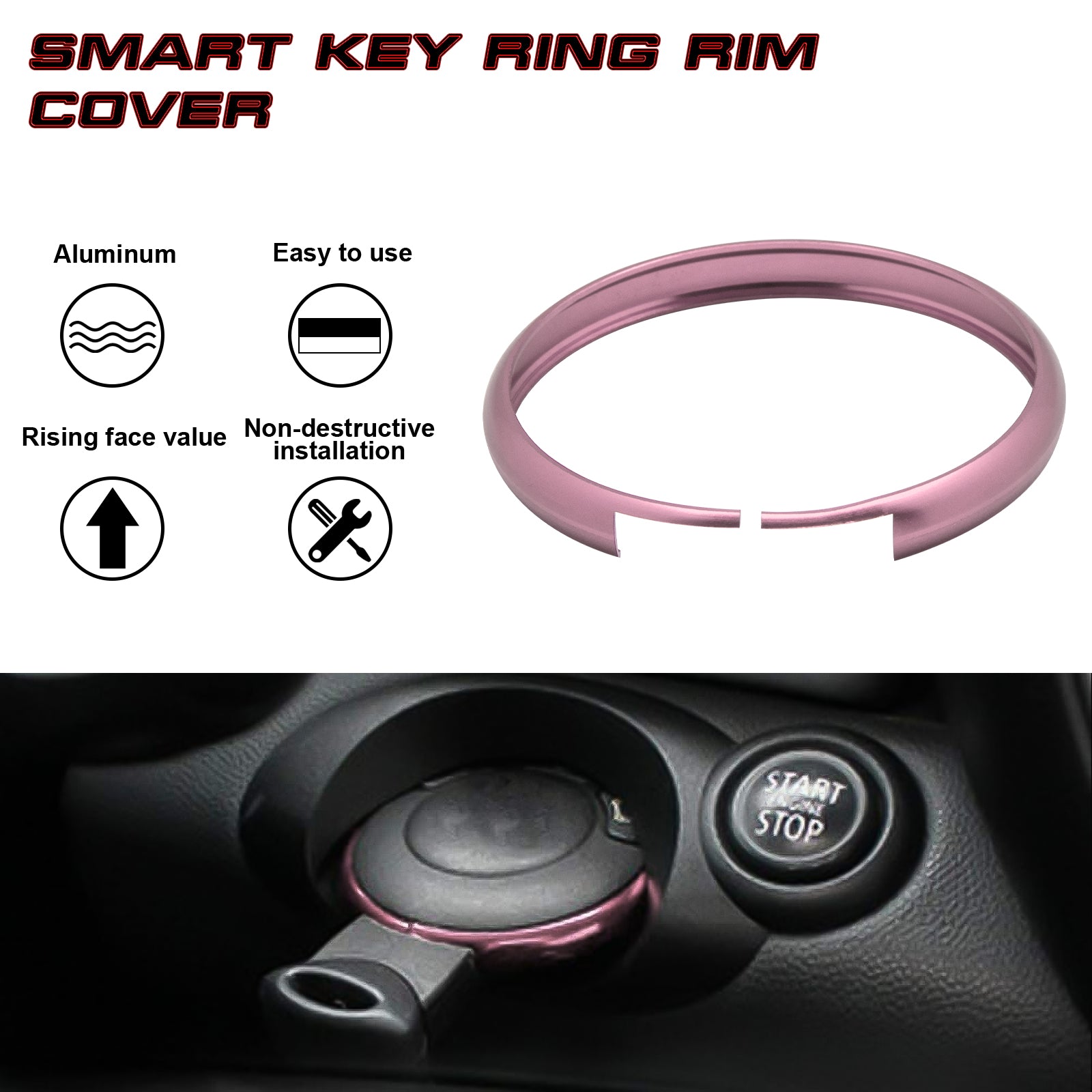 Compact Remote Control Key Ring Pink Aluminum Remote Control Key Ring Rim Surrounding For Mini Cooper ...
