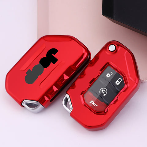 Red Soft TPU Remote Control Smart Key Fob Cover Case For Jeep Wrangler 2018-2021