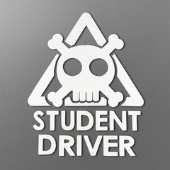 Silver Student Driver Warning Sign Vinyl Sticker Decal Crossbones Skull Die Cut