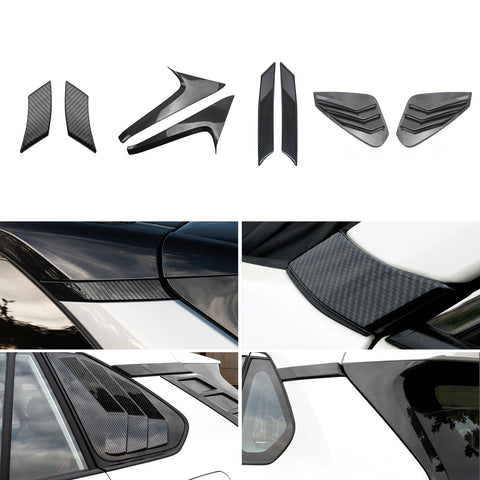 Set Carbon Fiber Style Exterior Front Window A-Pillar Rear Window C-Pillar Rear Spoiler Window Pillar Rear Side Window Louvers Accessories Cover Trim Combo Kit, Compatible with Toyota Rav4 2019-2024