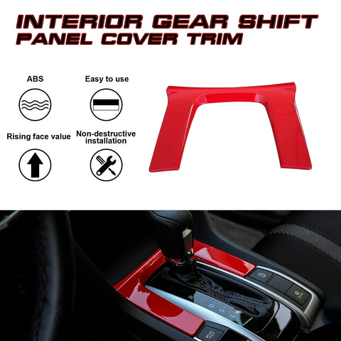 Glossy Red Gear Shift Box Overlay Frame Molding For Honda Civic 10th 2016-2021