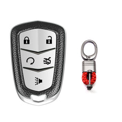 Xotic Tech White TPU w/ Printed 5-Button Key Fob Shell Cover Case w/Red Keychain, Compatible with Cadillac CT6 XT5 CTS XTS SRX ATS HYQ2AB HYQ2EB Smart Keyless Entry Key