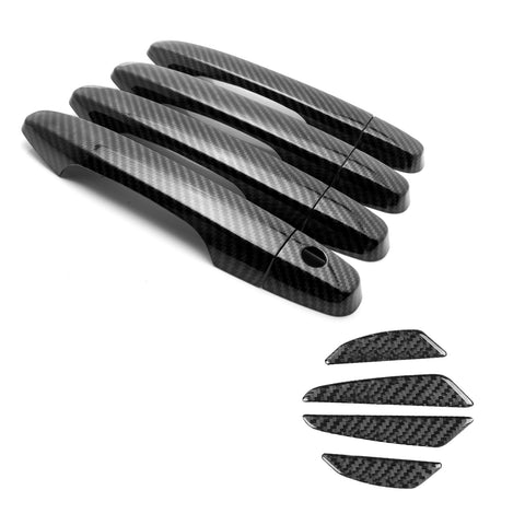 Carbon Fiber Style Door Handle + Door Edge Guard Trim For Honda Civic 9th 12-15